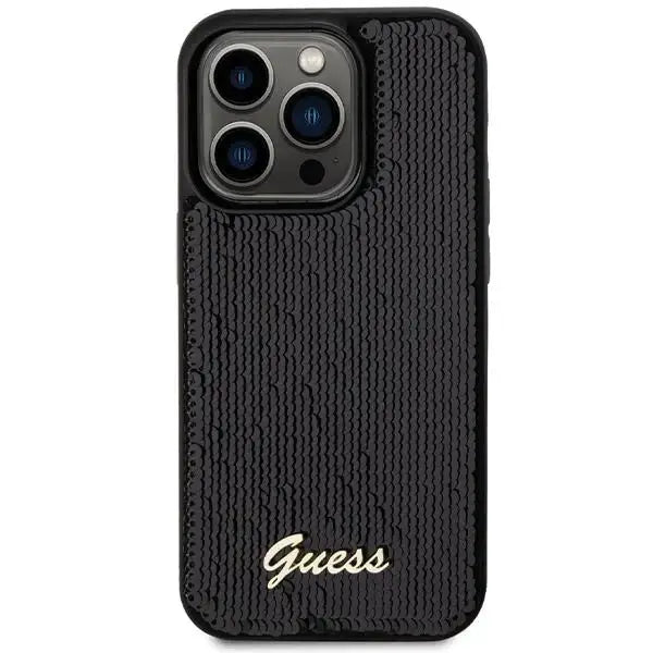 Кейс Guess Sequin Script Metal за iPhone 13 Pro / черен