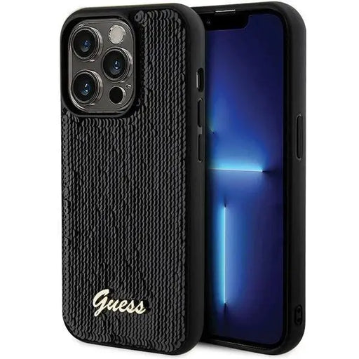 Кейс Guess Sequin Script Metal за iPhone 13 Pro / черен