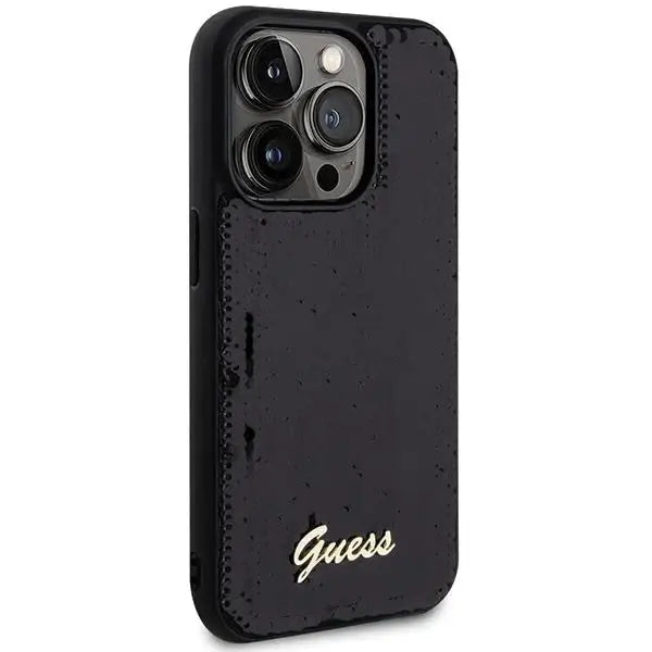 Кейс Guess Sequin Script Metal за iPhone 13 Pro / черен