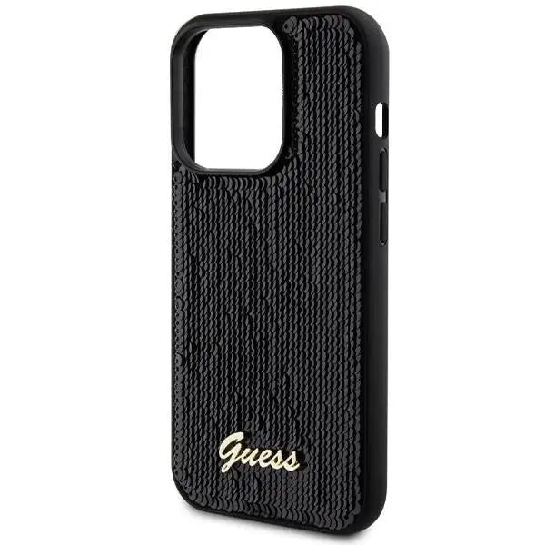 Кейс Guess Sequin Script Metal за iPhone 13 Pro / черен