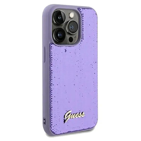 Кейс Guess Sequin Script Metal за iPhone 13 Pro / лилав