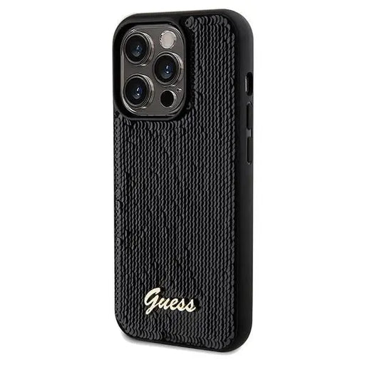 Кейс Guess Sequin Script Metal за iPhone 14 Pro черен