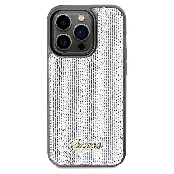 Кейс Guess Sequin Script Metal за iPhone 14 Pro сребрист