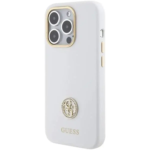 Кейс Guess Silicone Logo Strass 4G за iPhone 15 Pro Max бял
