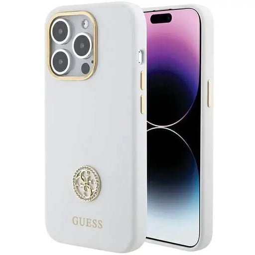 Кейс Guess Silicone Logo Strass 4G за iPhone 15 Pro Max бял