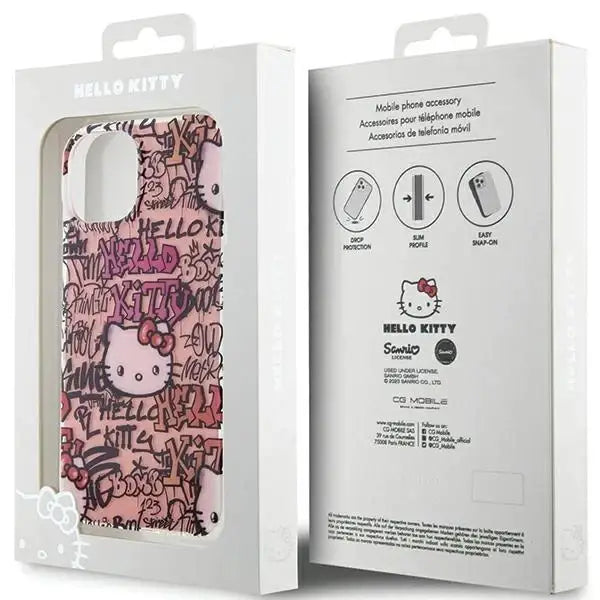 Кейс Hello Kitty IML Tags Graffiti за iPhone 15 розов