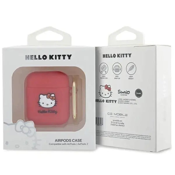Кейс Hello Kitty Silicone 3D Head за AirPods 1/2 червен