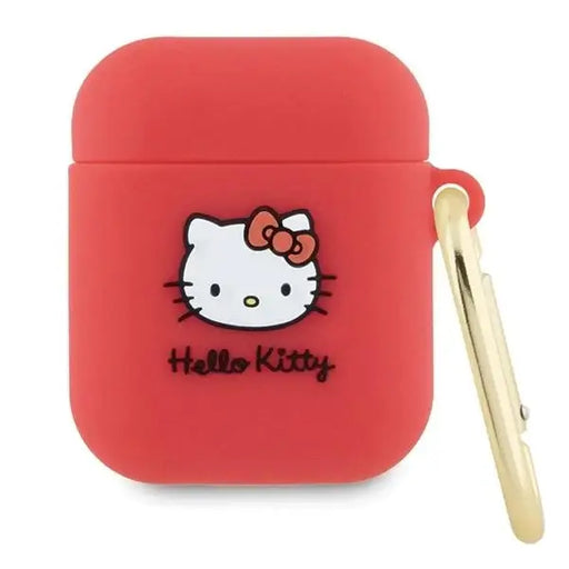 Кейс Hello Kitty Silicone 3D Head за AirPods 1/2 червен