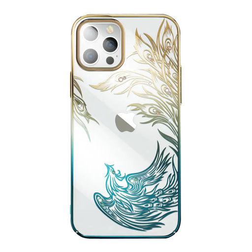 Кейс Kingxbar Phoenix Crystals за iPhone 14 златисто и синьо