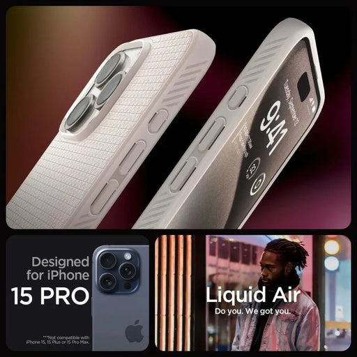 Кейс Spigen Liquid Air за iPhone 15 Pro Max natural titanium