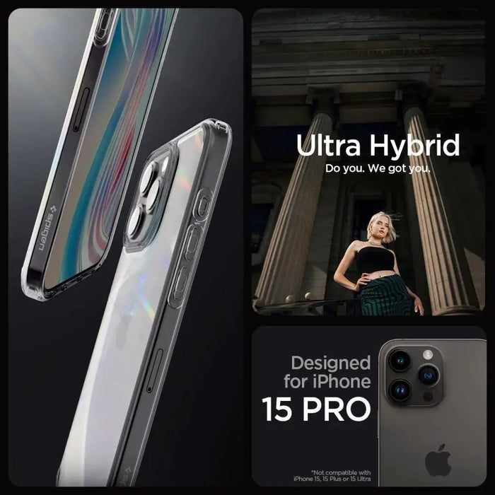 Кейс Spigen Ultra Hybrid за iPhone 15 Pro прозрачен със сива