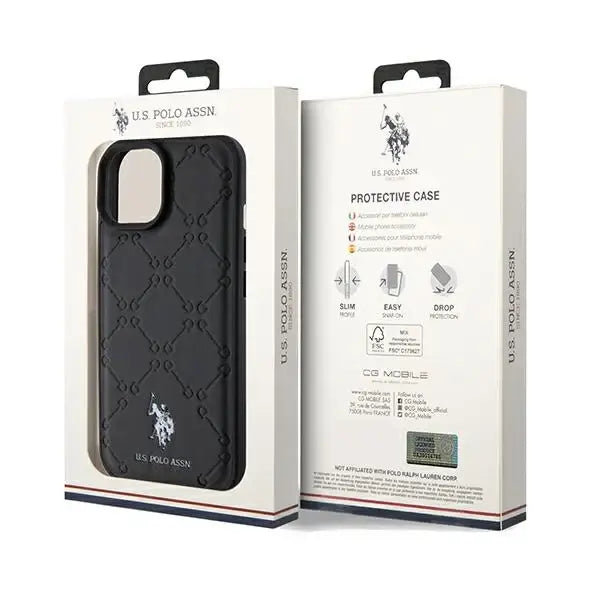 Кейс US Polo Assn. Yoke Pattern за iPhone 15 / 14 / 13 черен