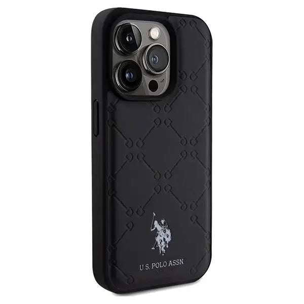 Кейс US Polo Assn. Yoke Pattern за iPhone 15 Pro черен