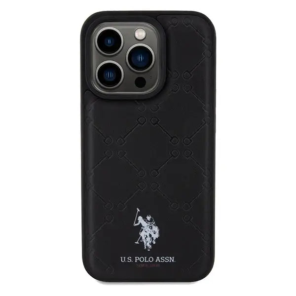 Кейс US Polo Assn. Yoke Pattern за iPhone 15 Pro черен
