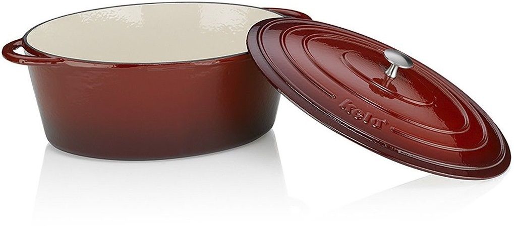 Чугунена овална тенджера с капак Kela - Calido, 33 х 26 х 12 cm, 6 L, червена