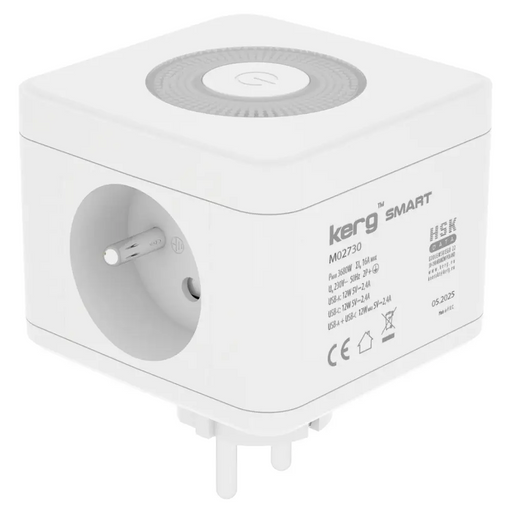 KERG SMART – Разклонител с 2 контакта + USB-A + USB-C