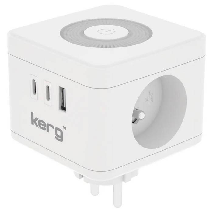 KERG SMART – Разклонител с 2 контакта + USB-A + USB-C