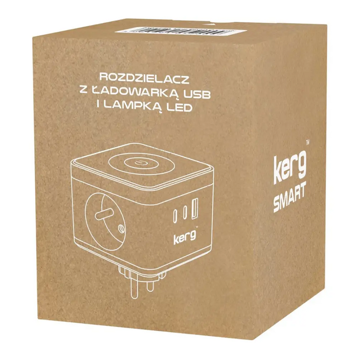 KERG SMART – Разклонител с 2 контакта + USB-A + USB-C