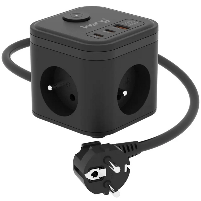 KERG SMART – Разклонител с 3 гнезда + USB-A + USB-C зарядно