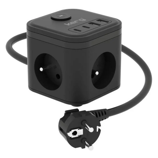 KERG SMART – Разклонител с 3 гнезда + USB-A + USB-C зарядно