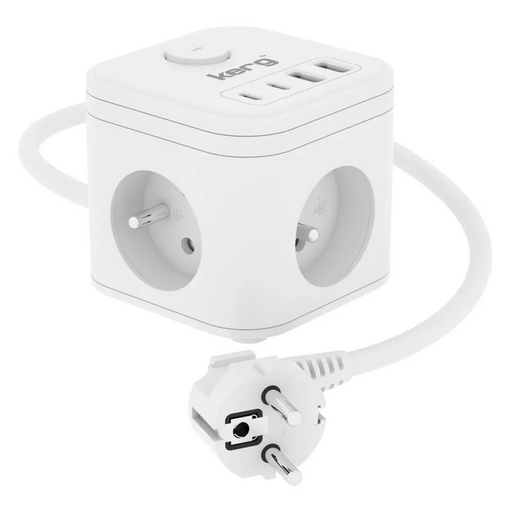 KERG SMART – Разклонител с 3 гнезда + USB-A + USB-C зарядно