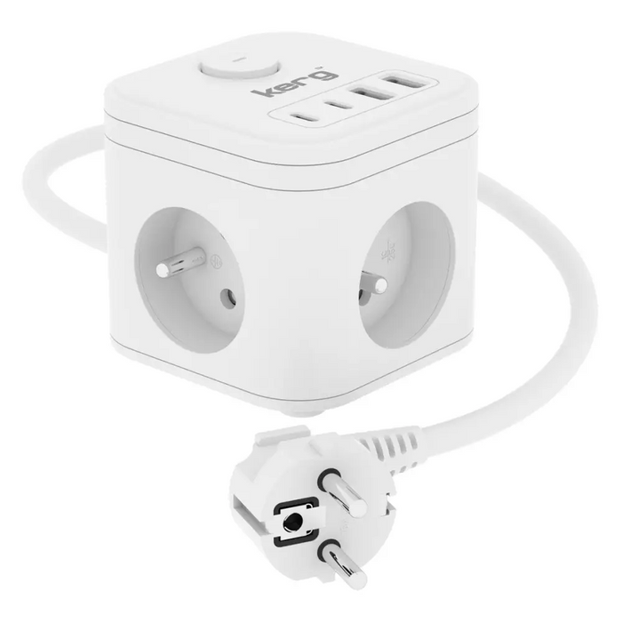 KERG SMART – Разклонител с 3 гнезда + USB-A + USB-C зарядно