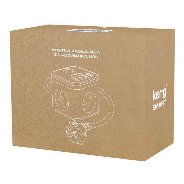 KERG SMART – Разклонител с 3 гнезда + USB-A + USB-C зарядно
