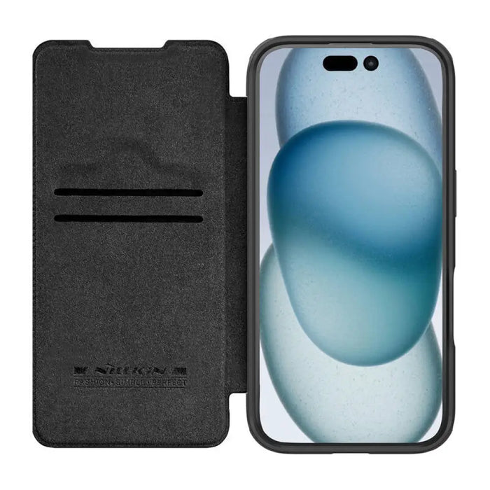 Кейс Nillkin Qin Prop Leather за iPhone 16 Pro черен