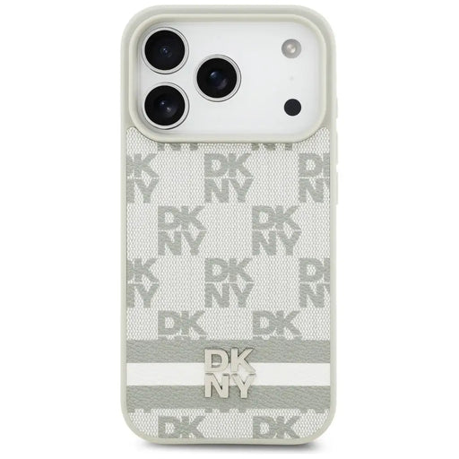 Кейс DKNY с карирани райета и принт за iPhone 17 Pro - бежов