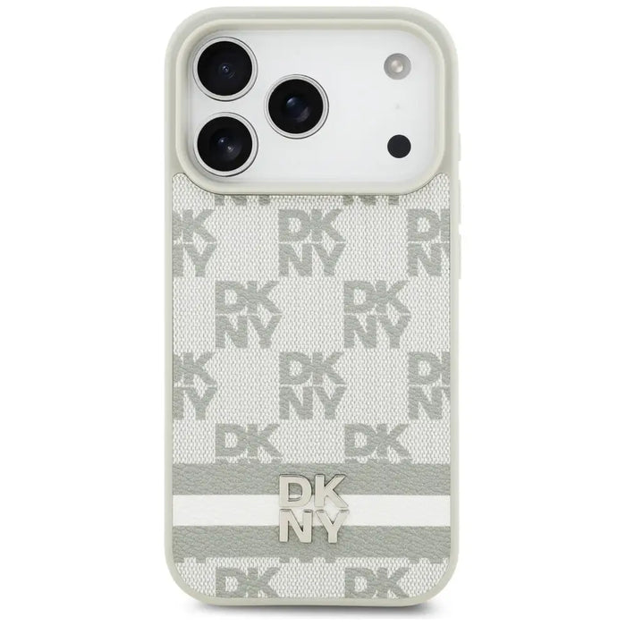 Кейс DKNY с карирани райета и принт за iPhone 17 Pro - бежов