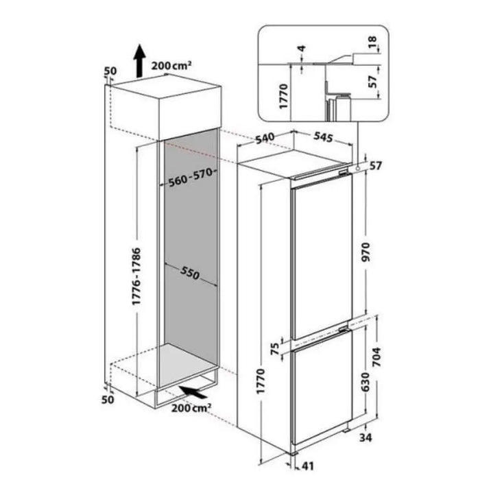 Хладилник за вграждане WHIRLPOOL WHC18D051A1 268 л 6th SENSE