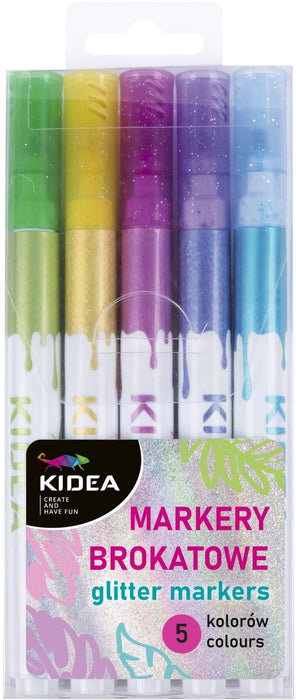Комплект блестящи маркери Kidea - с брокат, 5 цвята
