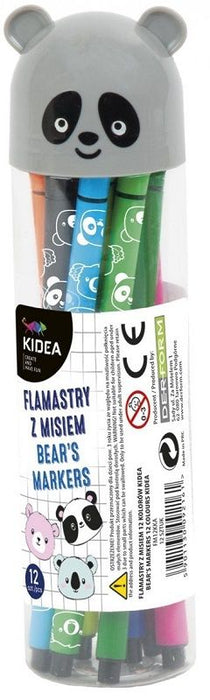 Флумастери Kidea - 12 цвята, панда, тубус