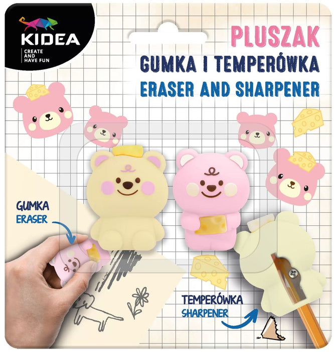 Комплект гума и острилка Kidea - Пастелни мечета