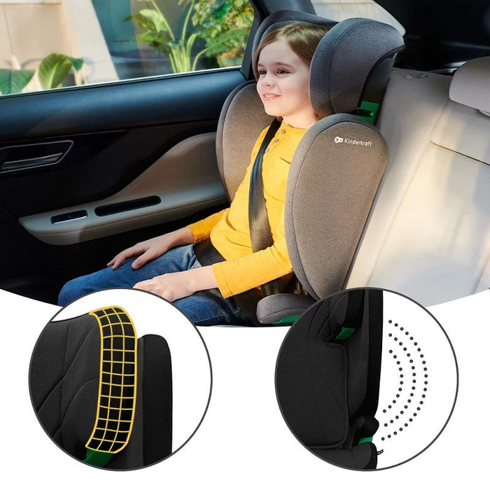 Стол за кола KinderKraft - Junior Fix 2, IsoFix, i-Size, 100-150 cm, Graphite Black
