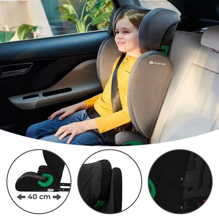 Стол за кола KinderKraft - Junior Fix 2, IsoFix, i-Size, 100-150 cm, Graphite Black