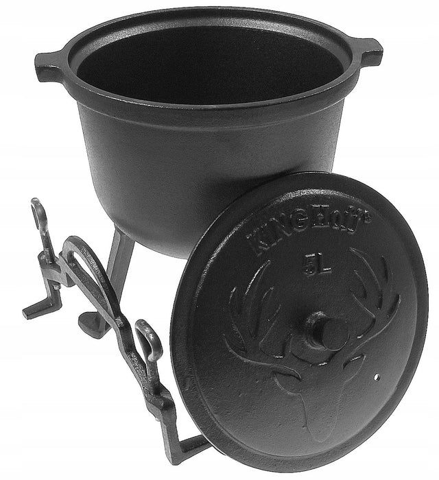 Чугунен ловджийски котел с капак Kinghoff - KH 2231, 4 l, черен