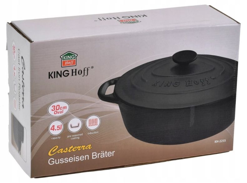 Чугунена тенджера с капак Kinghoff - KH-2255, 4.5 l, черен