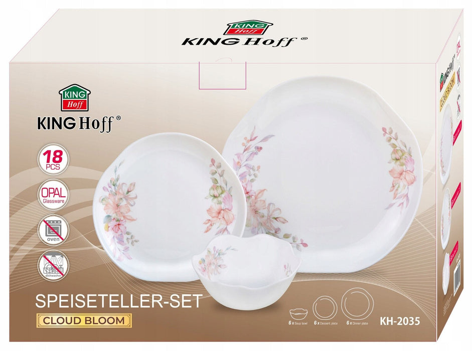 Сервиз за хранене Kinghoff - KH 2035, 18 части, опалово стъкло, бял