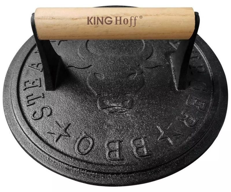 Чугунена преса за месо Kinghoff - KH 1759, 18 cm, дървена дръжка, черна