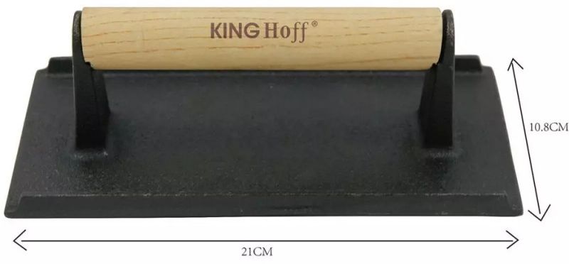 Чугунена преса за месо Kinghoff - KH 1758, 21 x 10.8 cm, дървена дръжка, черна
