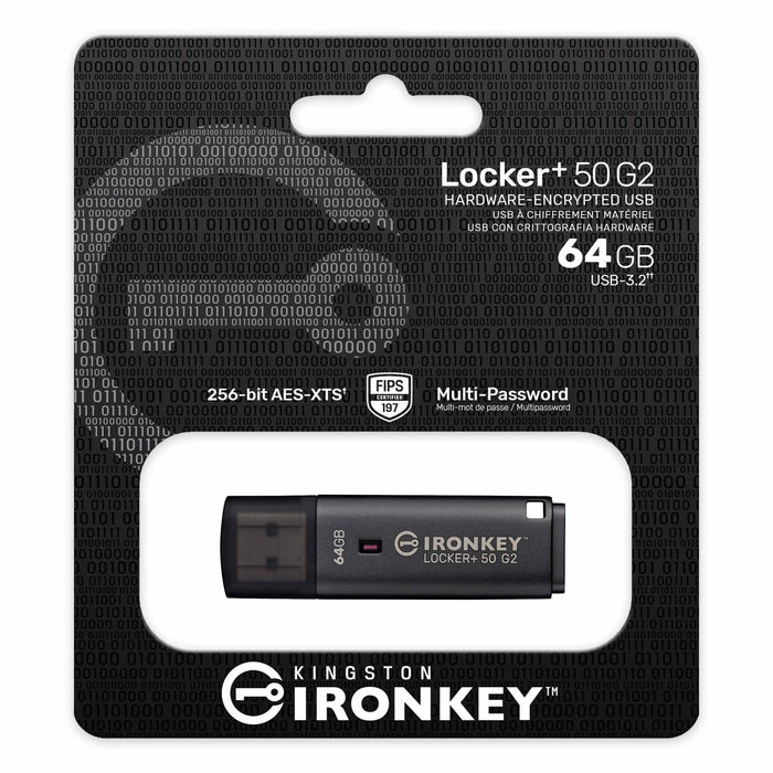 USB памет KINGSTON IronKey Locker+ 50 G2 - 64GB, XTS-AES 256-bit