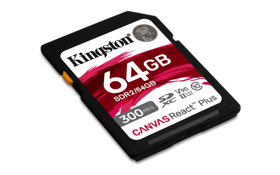 Kingston Technology 64GB Canvas React Plus SDXC UHS-II 300R/260W U3 V90 за Full HD/4K/8K