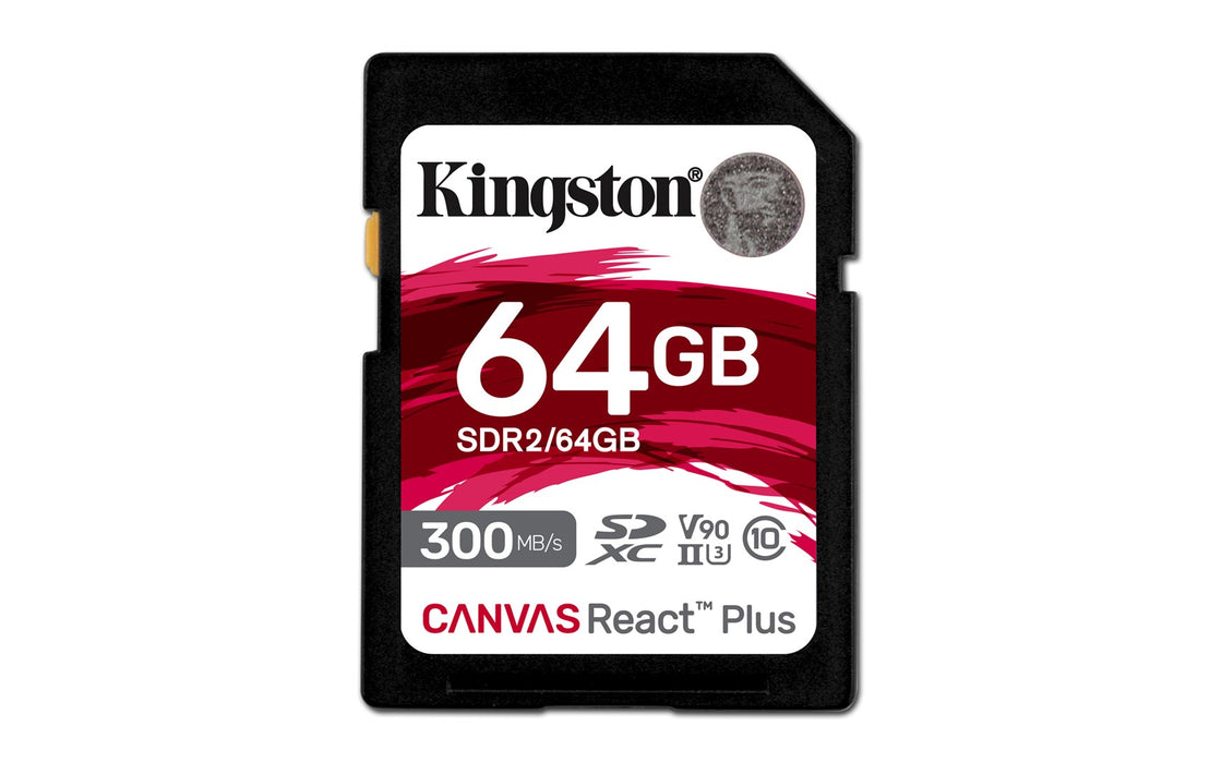 Kingston Technology 64GB Canvas React Plus SDXC UHS-II 300R/260W U3 V90 за Full HD/4K/8K