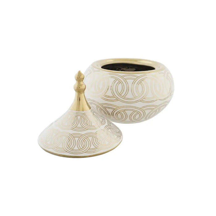 Китайска ваза DKD Home Decor Бял Златен Порцелан