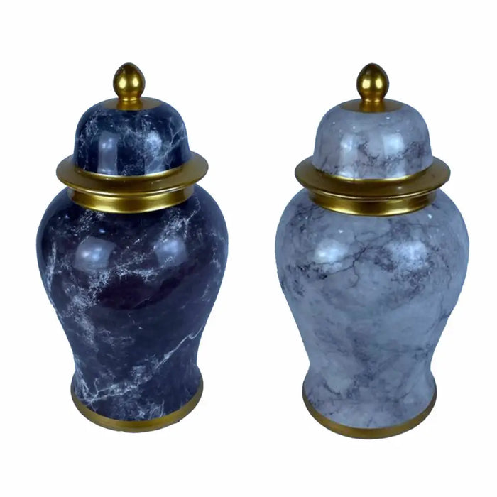 Китайска ваза DKD Home Decor Порцелан Син Златен Мрамор