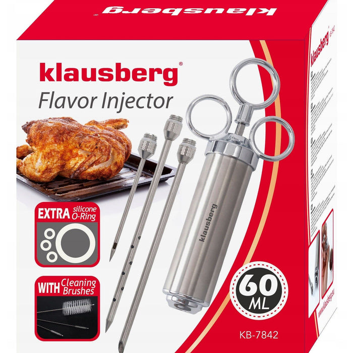 Спринцовка за мариноване на месо Klausberg - KB-7842, 60 ml, 3 игли, неръждаема стомана