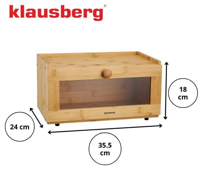 Кутия за хляб Klausberg - KB 7923, 35.5 см, бамбук и акрил