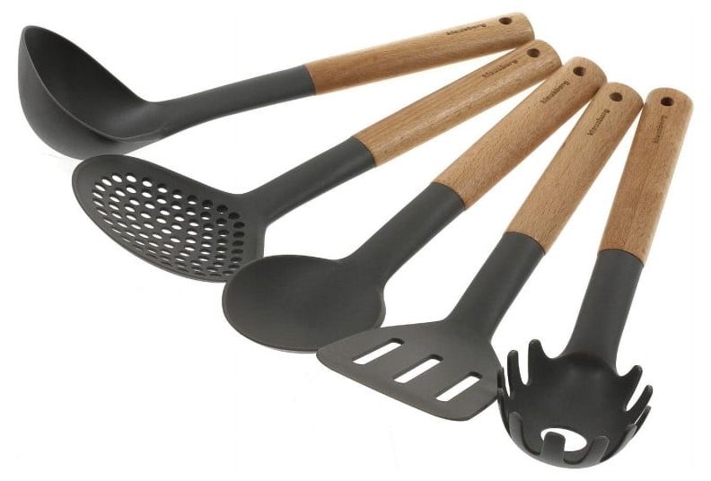 Kухненски прибори Klausberg - KB 7511, 5 части, бук и найлон, сив