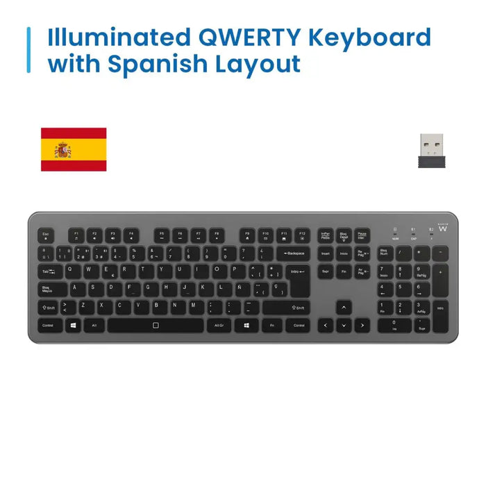 Клавиатура Ewent EW3296 Черен Сив Испанска Qwerty AZERTY